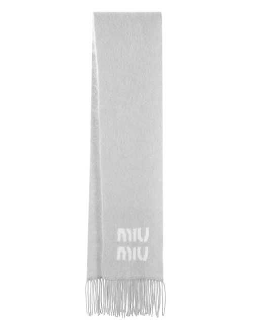 Miu Miu White Logo-Jacquard Fringed Scarf