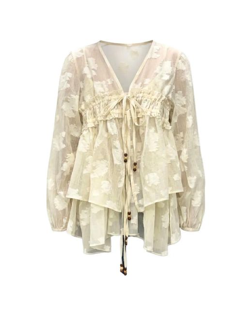 EPINGLER White Floral-Motif Ruffled Cardigan