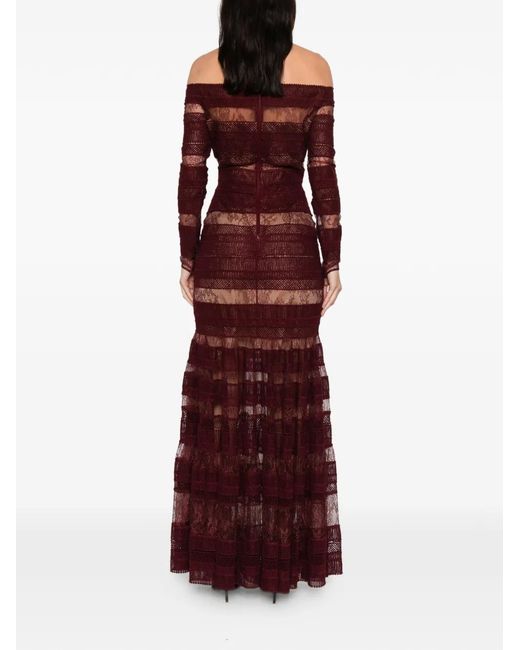 Elie Saab ロングスリーブ レースドレス Purple