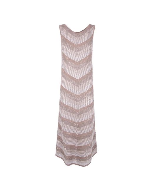 D.exterior Natural Striped Sequin Dress