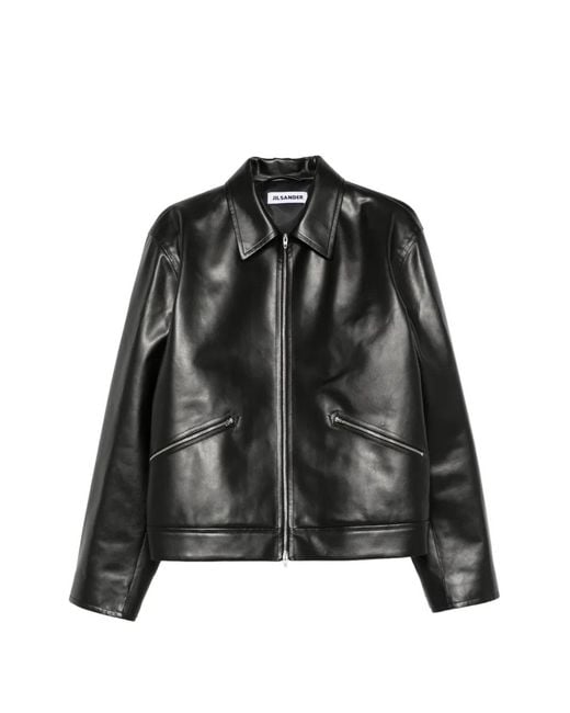 Jil Sander Black Zip-Up Leather Jacket for men
