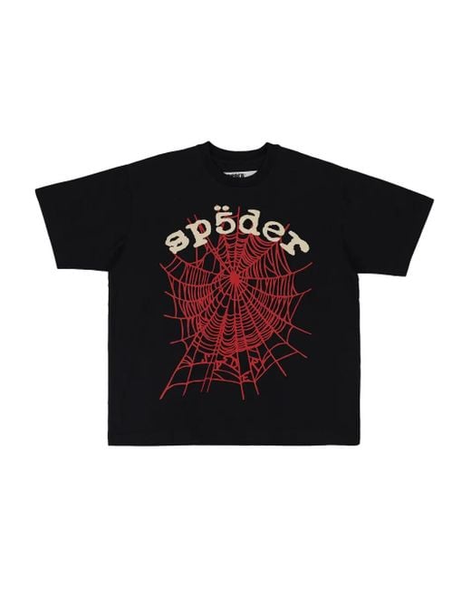 メンズ Sp5der スパイダーウェブ ロゴ Tシャツ Black