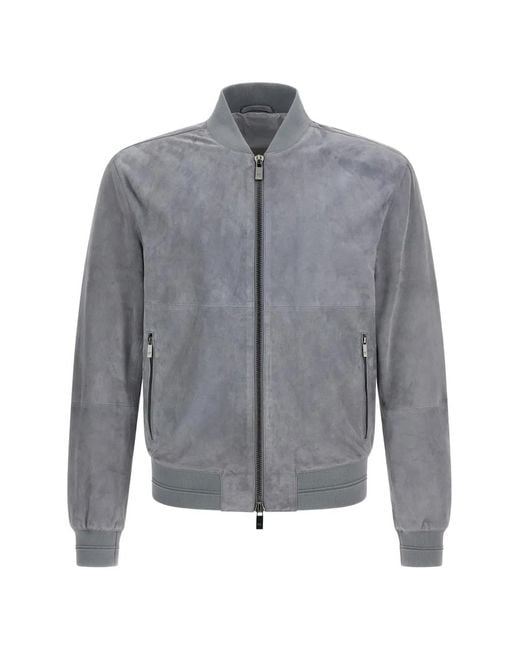 Pal Zileri Gray Zip-Up Suede Jacket for men