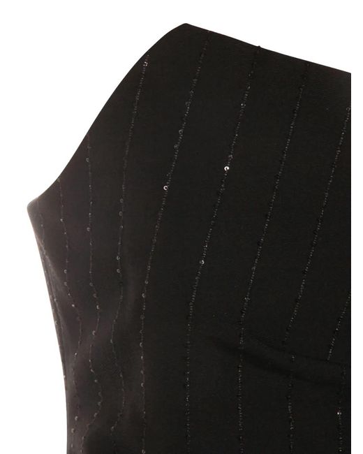 Nissa Black Sequinmed Striped Top