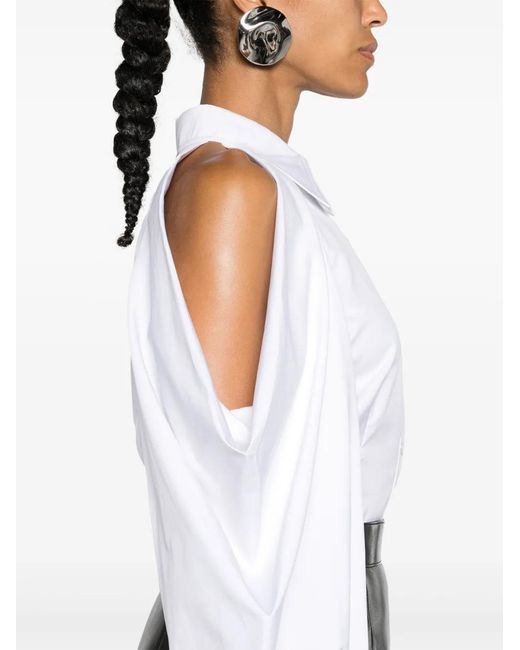 McQueen White Slashed Drape-Sleeve Shirt