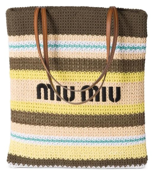 Sac Cabas En Crochet À Rayures Miu Miu en coloris Metallic