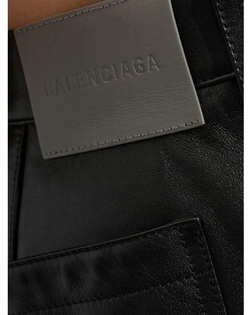 Balenciaga Black Logo-Patch Leather Shorts for men