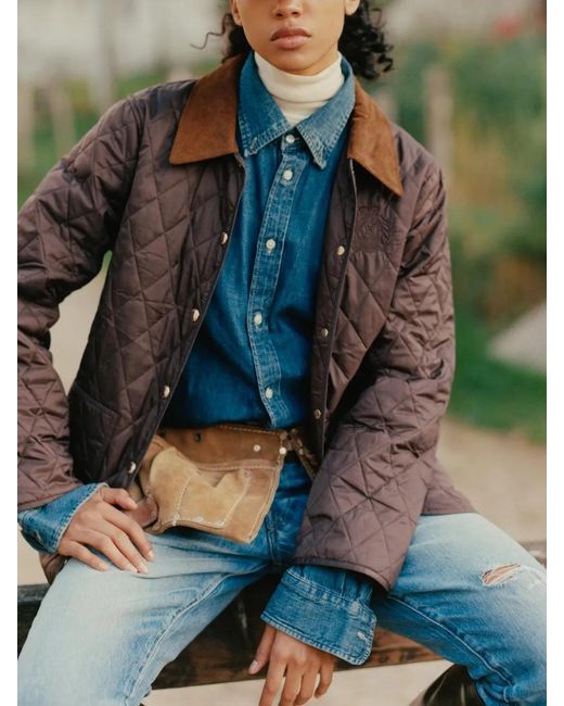 Sporty & Rich Brown Ny Crest Quilted Logo-Embroidered Jacket