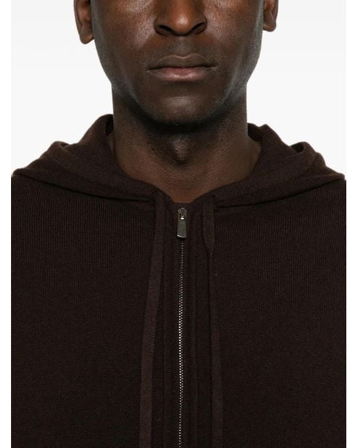 Bompard Brown Zip-Up Drawstring Hoodie for men