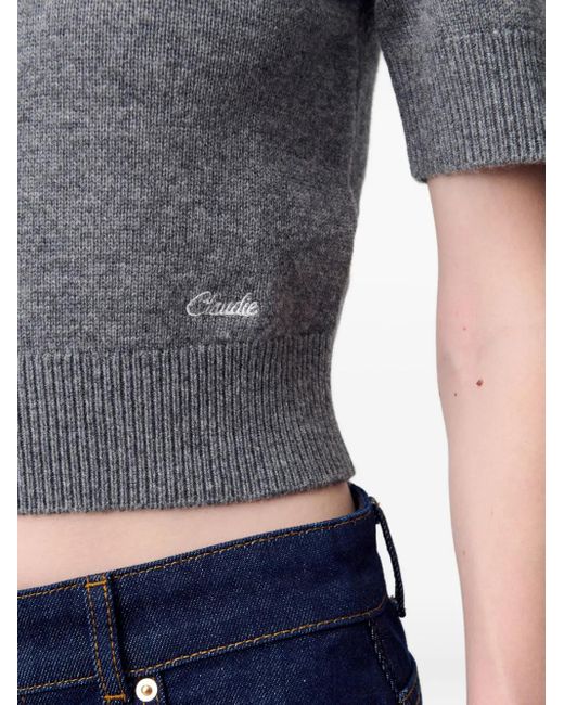 Claudie Pierlot Gray Embroidered Short-Sleeve Sweatshirt