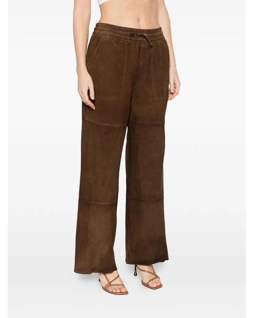 P.A.R.O.S.H. Brown Drawstring Suede Trousers