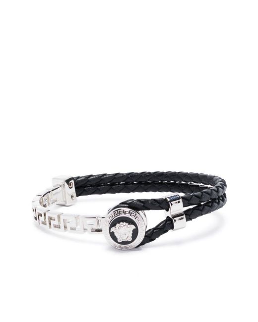 Versace White Greca Braided Leather Bracelet