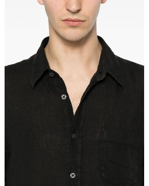 120% Lino Black Chest-Pocket Shirt for men
