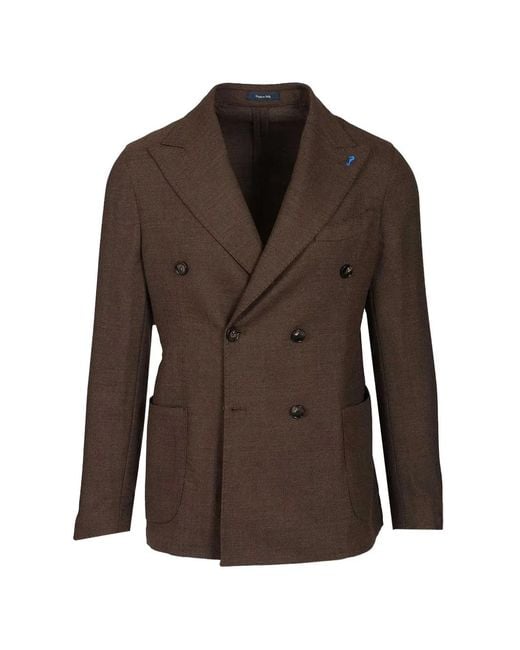 Guarinucci Brown Double-Breasted Patch-Pocket Blazer for men