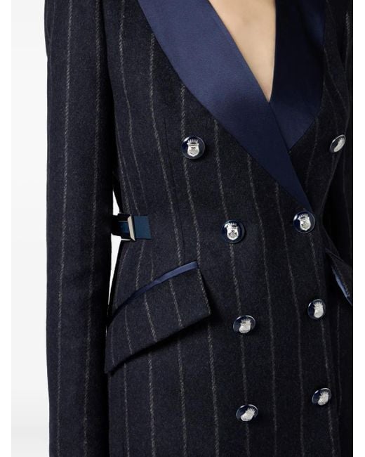 Elisabetta Franchi Blue Pinstripe Satin-Lapel Blazer