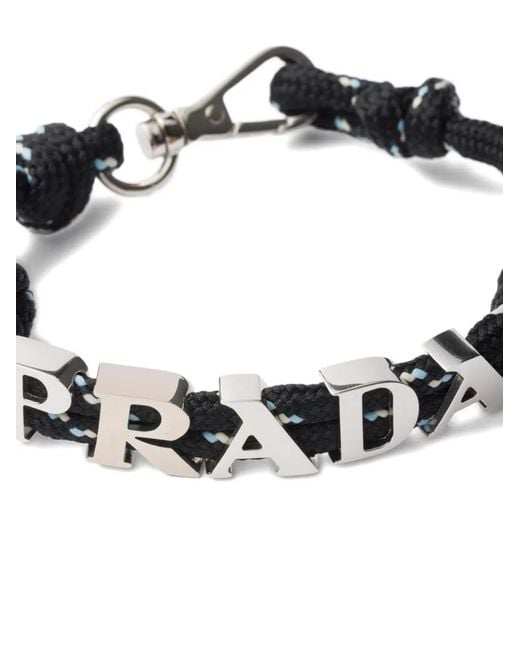 Prada Brown Logo-Lettering Cord Bracelet for men
