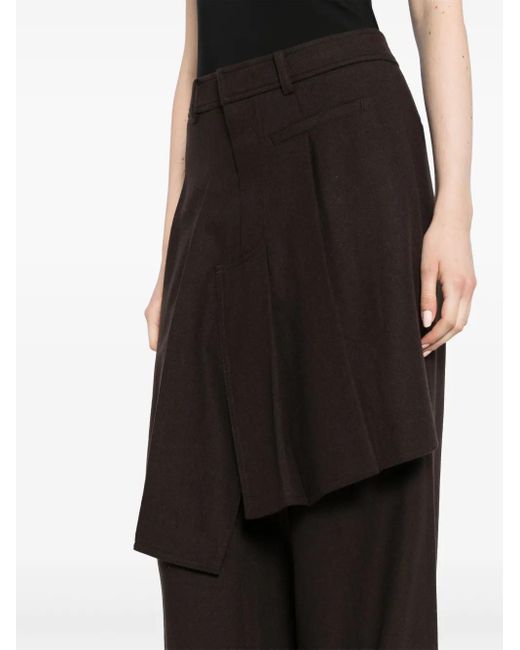 Goen.J Black Asymmetric Pleats Detailed Straight Pants