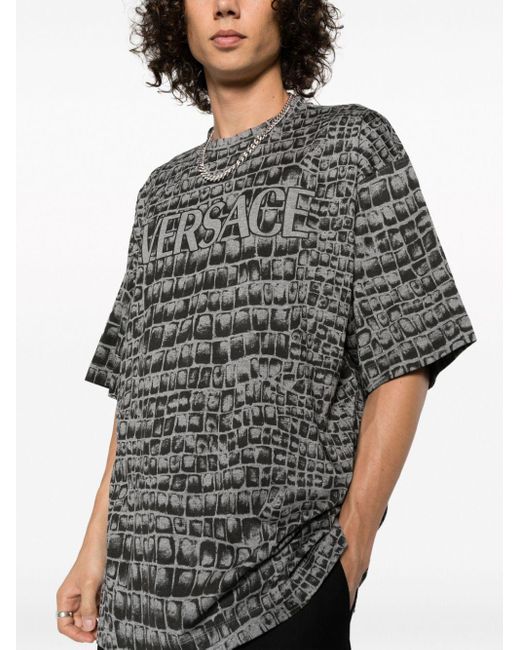 T-shirt à imprimé Coccodrillo Versace pour homme en coloris Black