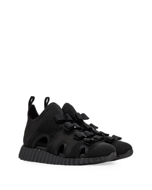 Ferragamo Black Bow-Embellished Cut-Out Sneakers