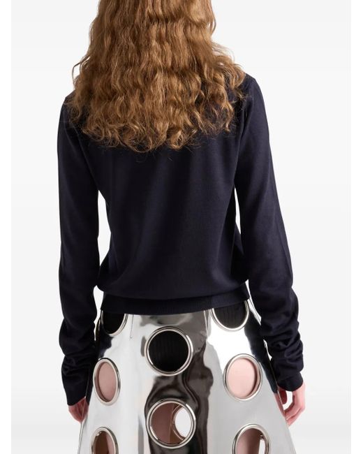 Prada Black Pullover Aus Wolle Mit V-Ausschnitt