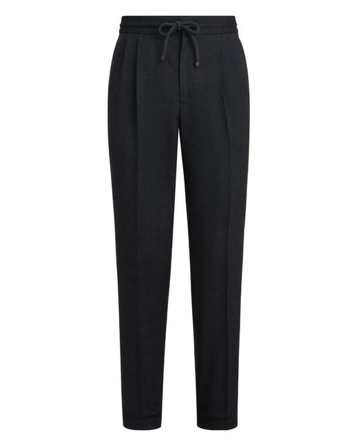 Brunello Cucinelli Blue Pantalon À Effet Tissé for men