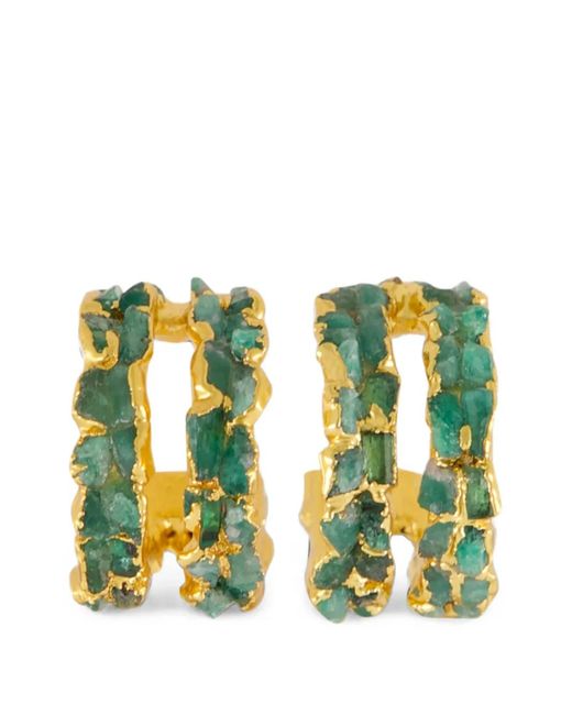 FENOMENA Metallic Mosaico Emerald Hoop Earrings