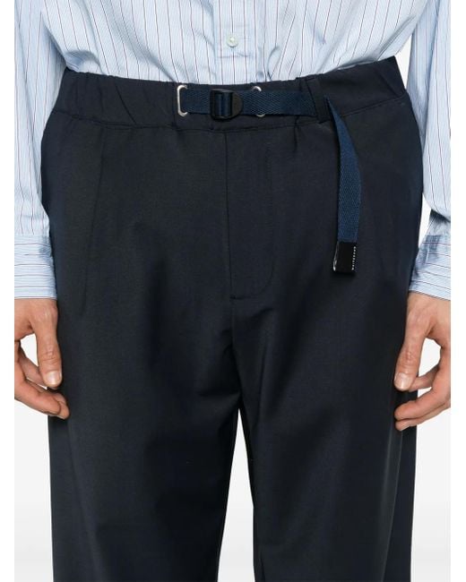 White Sand Blue Pleat-Detailed Trousers for men