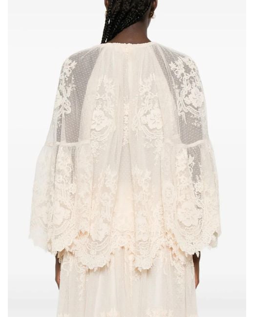 Zimmermann Blouse Met Afwerking Van Kant En Klokmouwen in het Natural