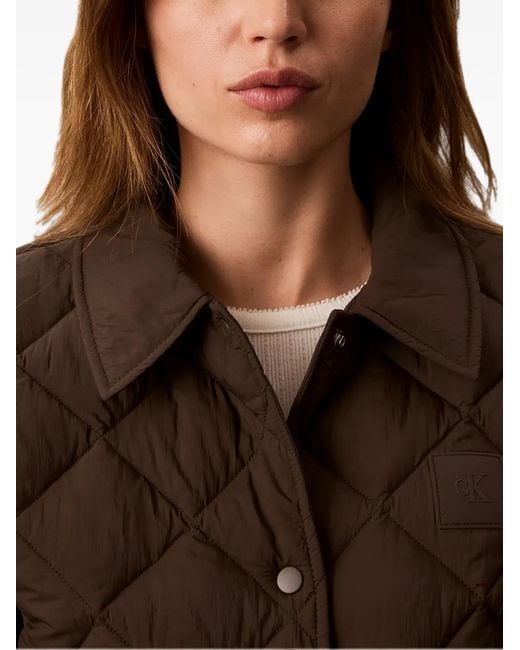 Calvin Klein Brown Diamond-Quilted Logo-Patch Jacket