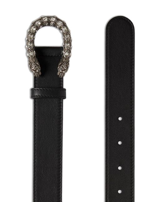 Gucci Leather Belt With Crystal Dionysus Buckle in Black - Lyst