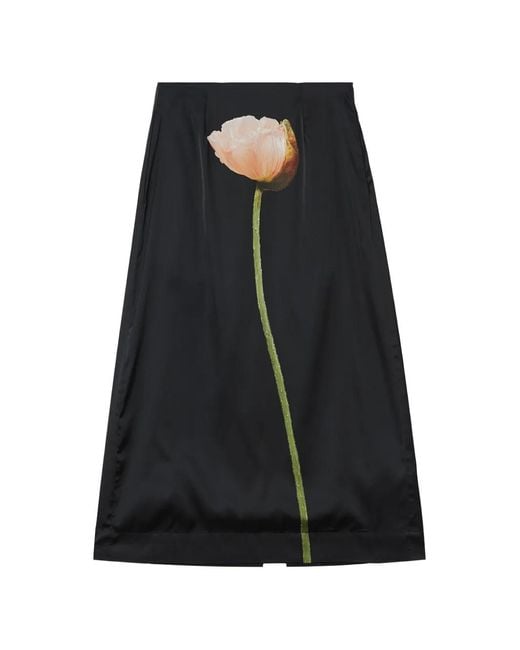 Simone Rocha Black Flower-Print Rear-Slit Skirt