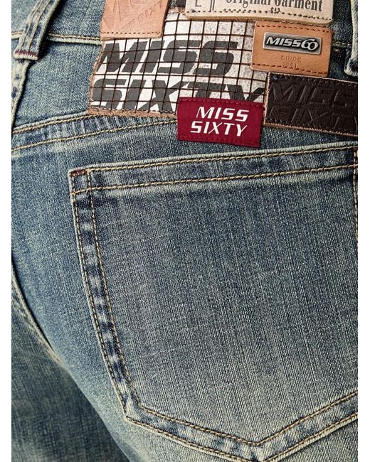 Miss Sixty Gray Logo-Patch Whiskered Straight Jeans