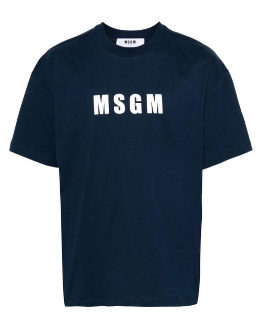 T-shirt en coton à logo imprimé MSGM pour homme en coloris Blue