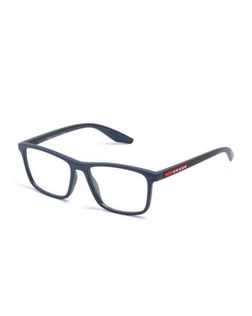 Prada Blue Linea Rossa Rectangle-Frame Glasses for men