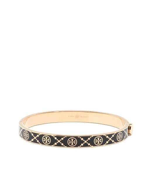 Tory Burch White Miller Enamelled-Logo Hinge Bracelet