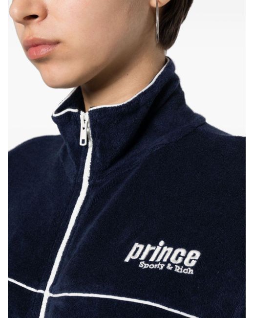 Sporty & Rich Blue Logo-Embroidered Zip-Up Sweatshirt