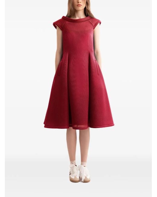 Gemy Maalouf Red Short-Sleeves Midi Dress
