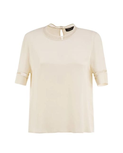 Fabiana Filippi White Embroidered-Trim Short-Sleeve Blouse