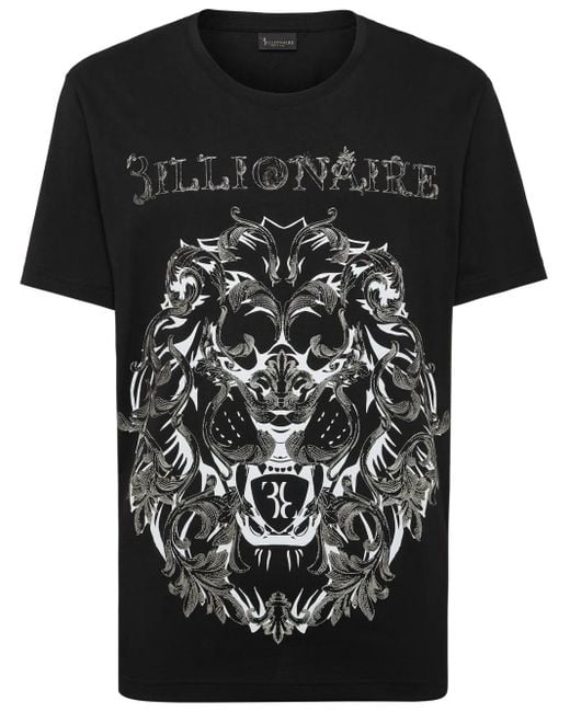 Billionaire Black Graphic Print Cotton Crewneck T-Shirt for men