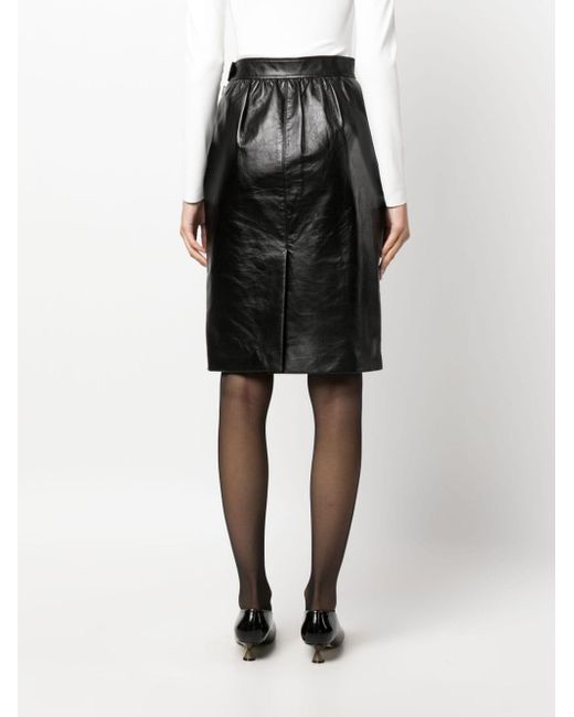Saint Laurent Black Gathered Glossed-leather Skirt