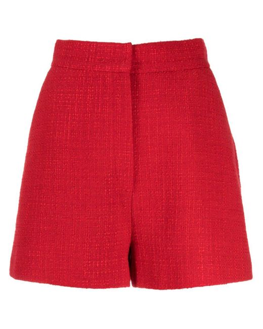 Elie Saab Red High-rise Tweed Shorts