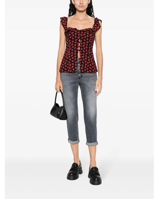 Dondup Gray Logo-Patch Cropped Jeans