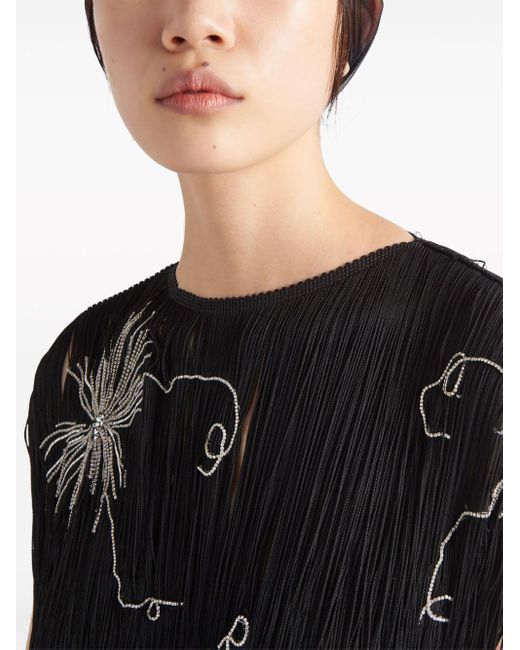 Prada Black Fringed Embroidered Dress