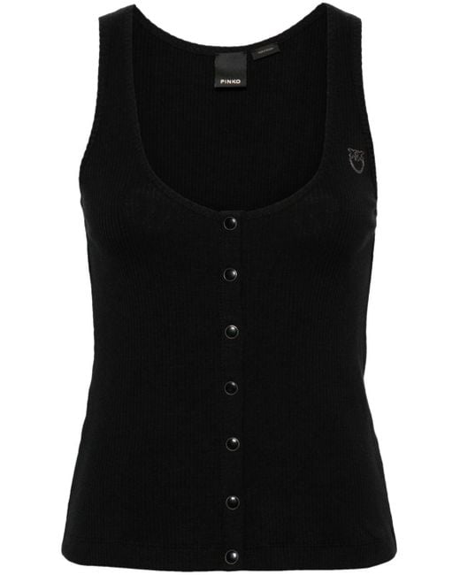 Pinko Black Dogville Ribbed Cotton Top With Buttons