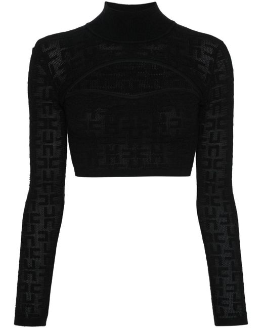 Elisabetta Franchi Black Logo-jacquard Knitted Top
