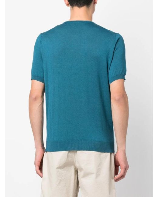 Corneliani Blue Silk-Cotton Short-Sleeve T-Shirt for men