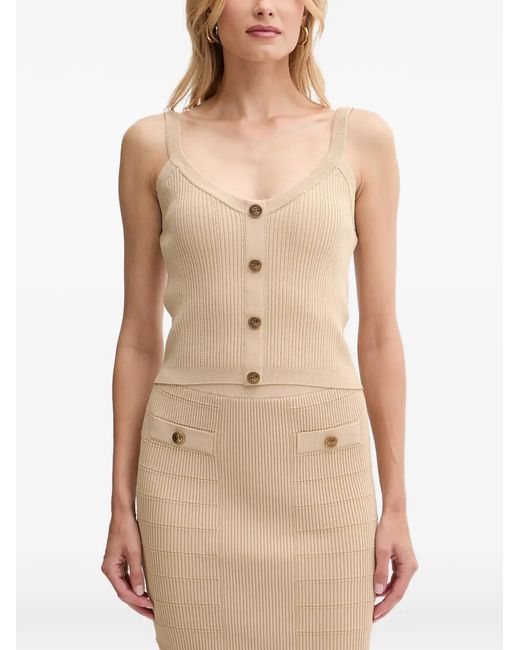 Guess Natural Emmie Button Ribbed Top