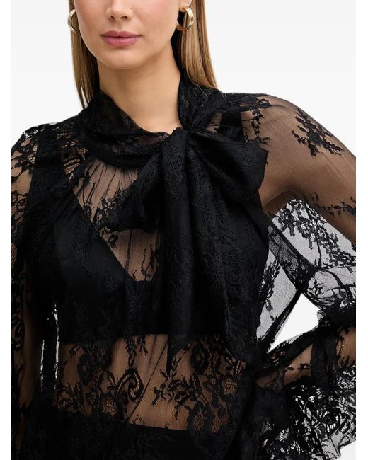 ViCOLO Black Long-Sleeve Floral-Lace Blouse