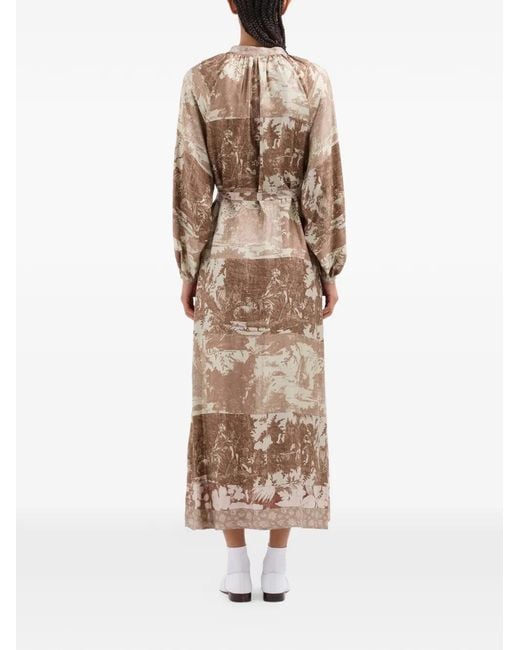 Pierre Louis Mascia Natural Aloe Gathered-Detail Midi Shirt Dress