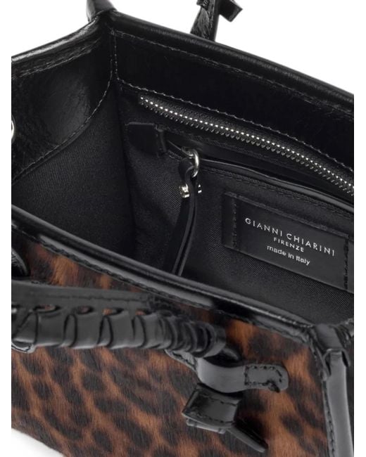 Gianni Chiarini Black Mini Miss Marcella Leopard-Print Tote Bag